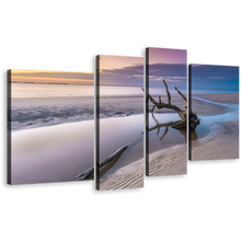 Load image into Gallery viewer, Georgia Ocean Canvas Print, White Driftwood Beach 4 Piece Canvas Wall Art, Yellow Sky Ocean Beach Multi Canvas Artwork
