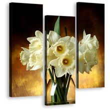 Load image into Gallery viewer, Glass Vase Wall Art, Brown Background Flowers 3 Piece Canvas Print, Beautiful White Tall Bouquet Multi Canvas
