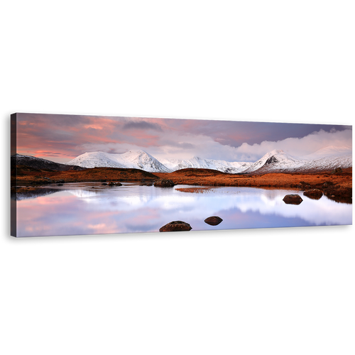 Glencoe Mountain Canvas Wall Art, White Snow Covered Ocean Mountain Canvas Print, Brown Scottish Highlands Landscape 1 Piece Canvas Artwork