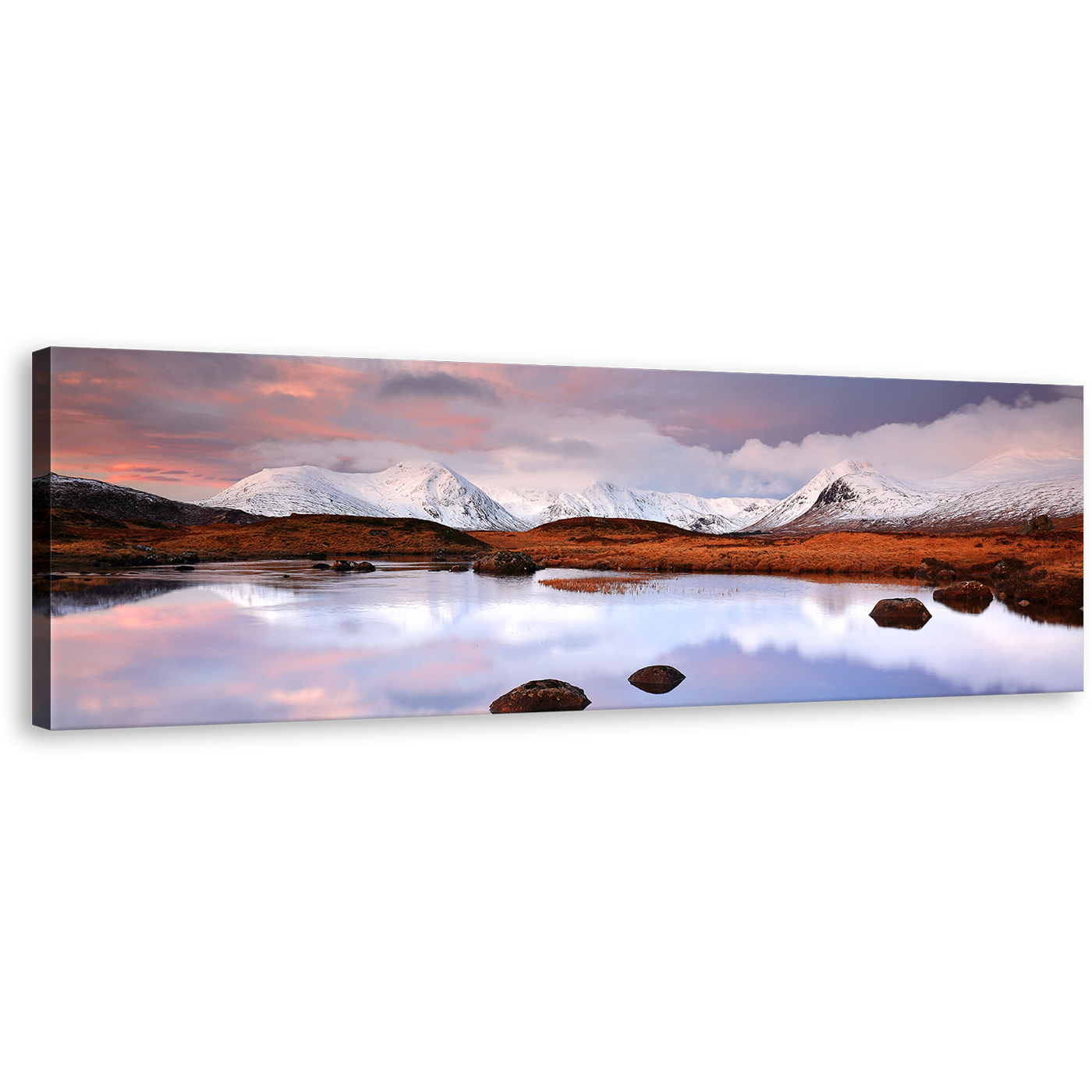 Glencoe Mountain Canvas Wall Art, White Snow Covered Ocean Mountain Canvas Print, Brown Scottish Highlands Landscape 1 Piece Canvas Artwork