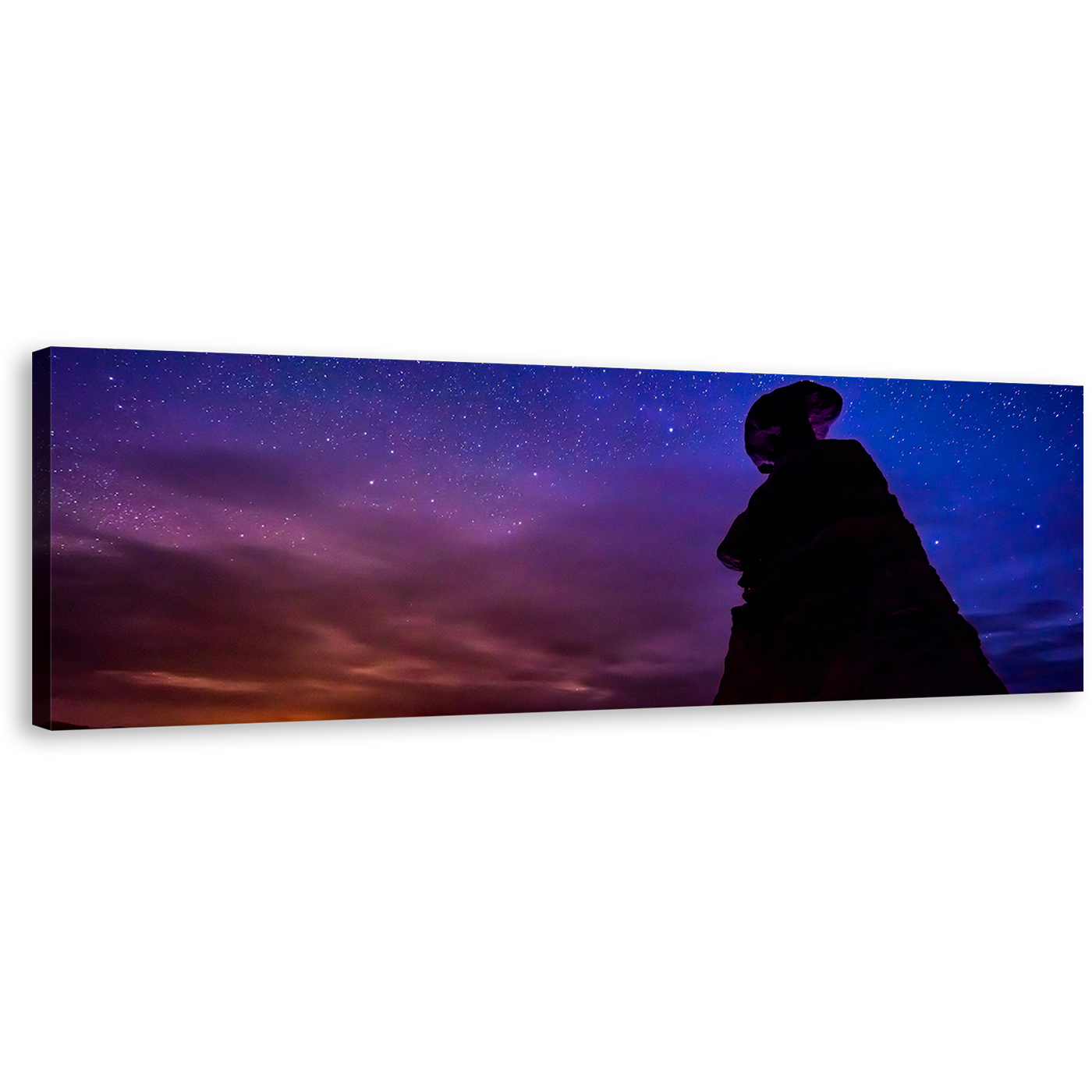 Goblin Valley Canvas Wall Art, Blue Purple Night Sky Stars Panoramic Canvas Print, Eroded Hoodoos Desert Mountains Landscape 1 Piece Canvas