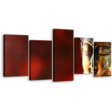 Load image into Gallery viewer, Gold Buddha Canvas Wall Art, Mind Soul Canvas Print, Red 5 Piece Canvas
