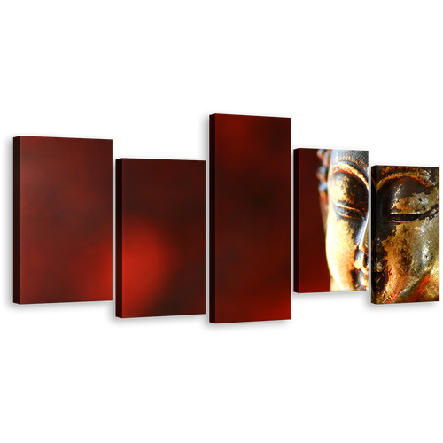 Gold Buddha Canvas Wall Art, Mind Soul Canvas Print, Red 5 Piece Canvas