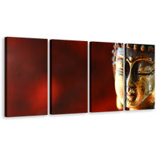 Load image into Gallery viewer, Gold Buddha Canvas Wall Art, Red 4 Piece Canvas, Mind Soul Canvas Print
