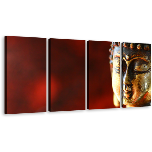 Gold Buddha Canvas Wall Art, Red 4 Piece Canvas, Mind Soul Canvas Print