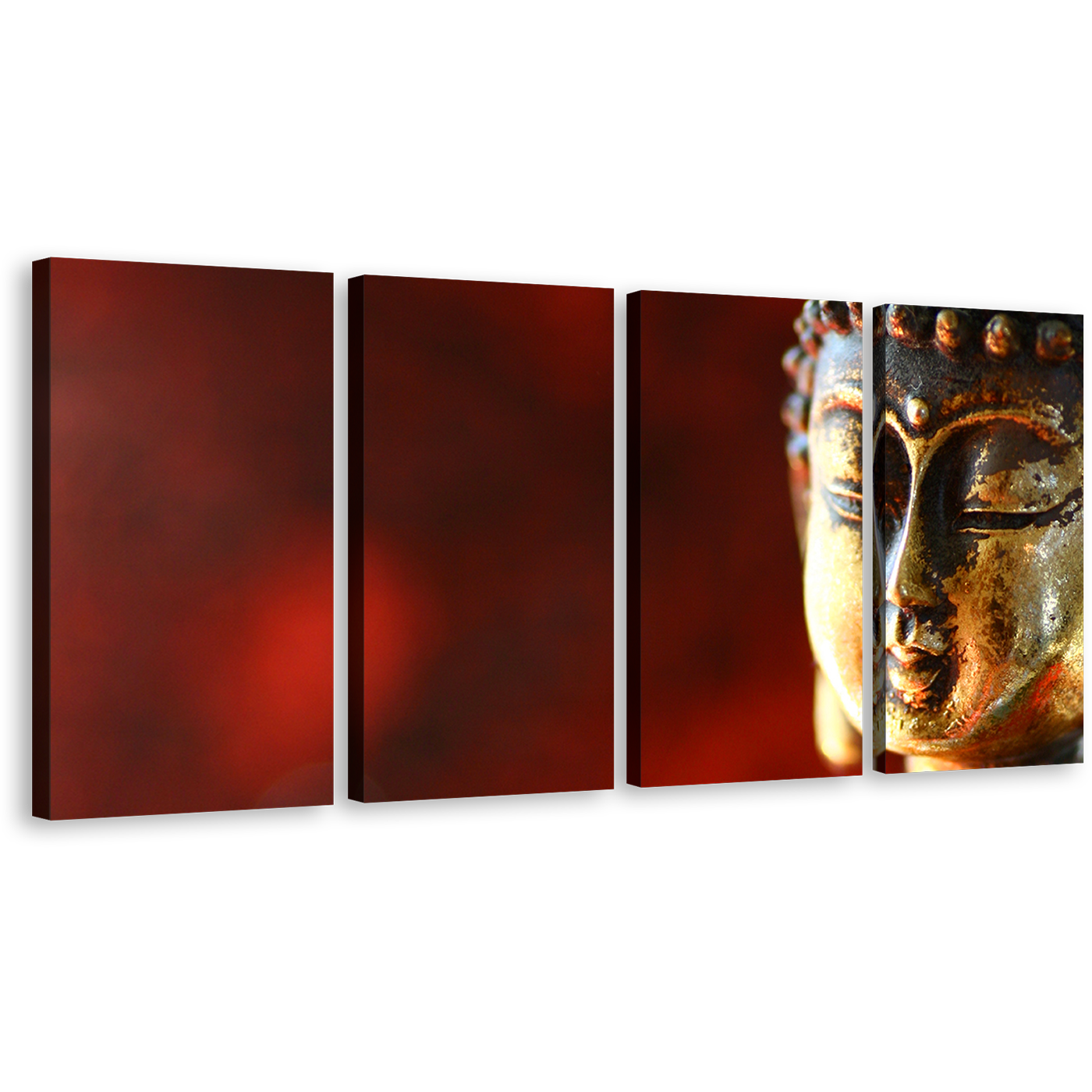 Gold Buddha Canvas Wall Art, Red 4 Piece Canvas, Mind Soul Canvas Print