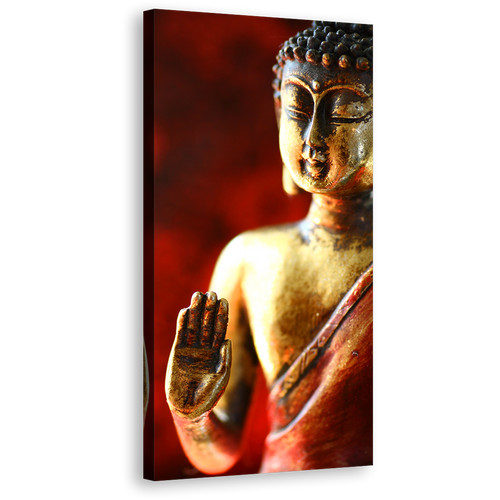 Gold Buddha Canvas Wall Art, Red Vertical Canvas Print, Mind Soul Canvas Artwork