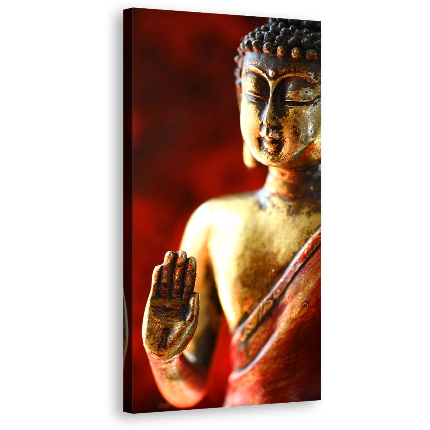 Gold Buddha Canvas Wall Art, Red Vertical Canvas Print, Mind Soul Canvas Artwork