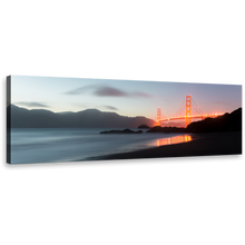 Load image into Gallery viewer, Gold Gate Bridge Canvas Wall Art, Orange San Francisco City Bridge Panoramic Canvas, Amazing Grey Dusk 1 Piece Canvas Print
