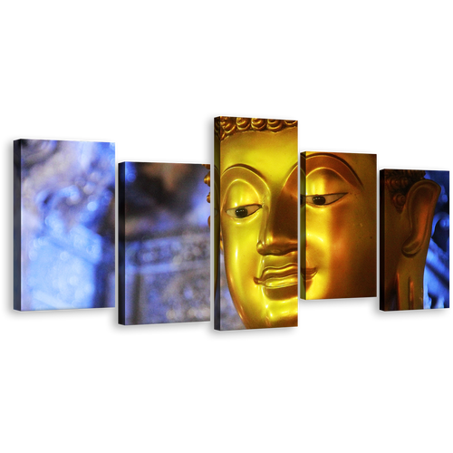 Golden Buddha Canvas Wall Art, Beautiful Peaceful Buddha Mind and Soul 5 Piece Canvas Multi-panel Print