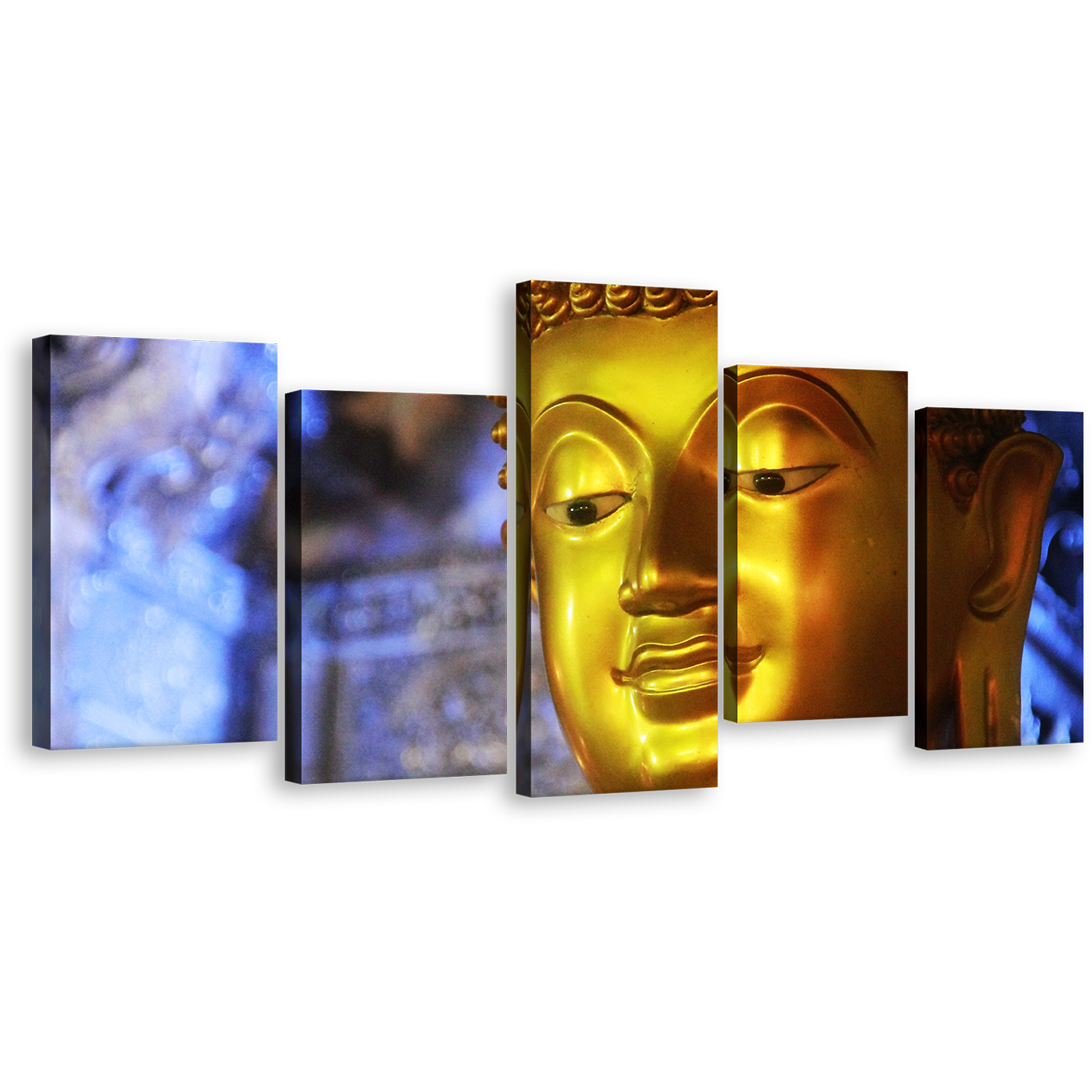 Golden Buddha Canvas Wall Art, Beautiful Peaceful Buddha Mind and Soul 5 Piece Canvas Multi-panel Print