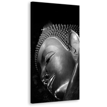 Load image into Gallery viewer, Grand Buddha Canvas Print, Black and White Buddha Canvas Artwork, Grey Buddha Statue Close Up 1 Piece Vertical Canvas Wall Art
