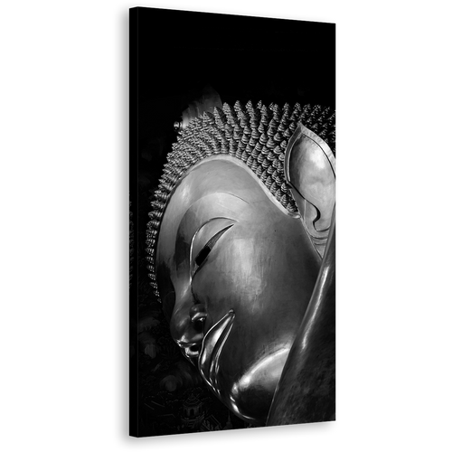 Grand Buddha Canvas Print, Black and White Buddha Canvas Artwork, Grey Buddha Statue Close Up 1 Piece Vertical Canvas Wall Art