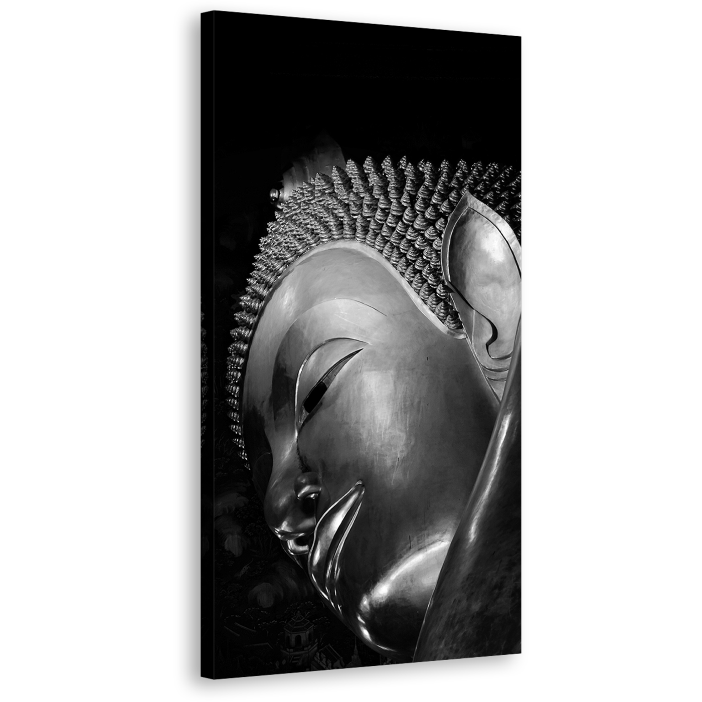 Grand Buddha Canvas Print, Black and White Buddha Canvas Artwork, Grey Buddha Statue Close Up 1 Piece Vertical Canvas Wall Art