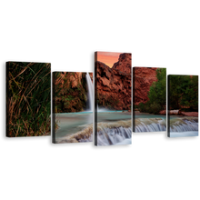 Load image into Gallery viewer, Grand Canyon Canvas Print, Arizona Brown Mountain Waterfall Multi Canvas Artwork, White Havasu Falls Scenery 5 Piece Canvas Wall Art
