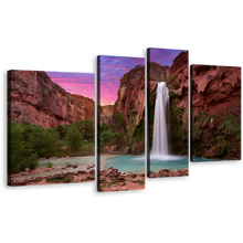 Load image into Gallery viewer, Grand Canyon Canvas Print, Arizona White Havasu Falls 4 Piece Canvas Wall Art, Brown Mountain Waterfall Multi Canvas
