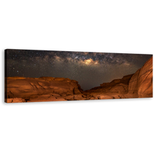 Load image into Gallery viewer, Grand Canyon Canvas Wall Art, Milky Way Desert Canvas Artwork, Brown Sampanbok Natural Stone Park Panoramic Canvas Print, Thailand Grey Starry Sky Wide Canvas
