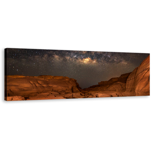 Grand Canyon Canvas Wall Art, Milky Way Desert Canvas Artwork, Brown Sampanbok Natural Stone Park Panoramic Canvas Print, Thailand Grey Starry Sky Wide Canvas