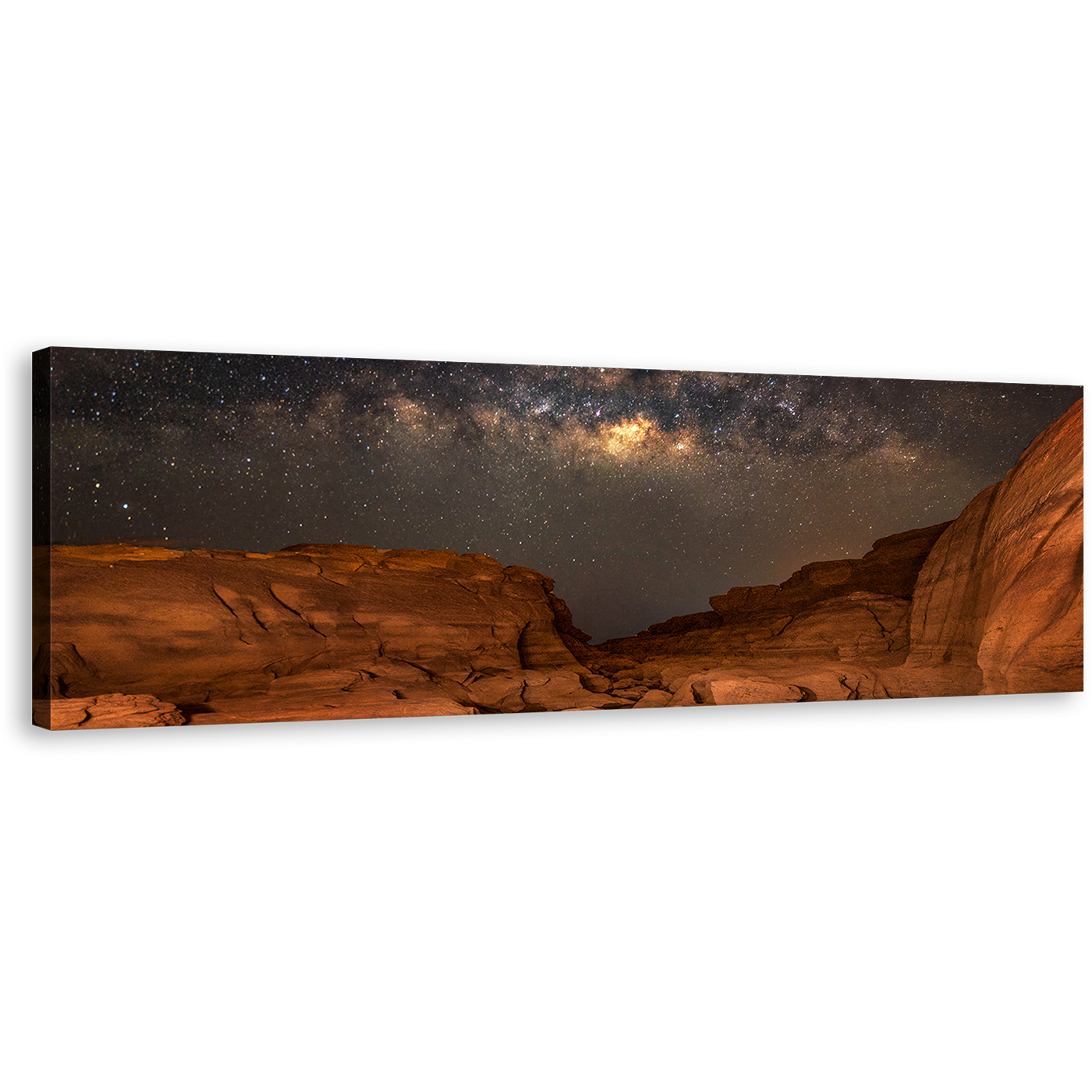 Grand Canyon Canvas Wall Art, Milky Way Desert Canvas Artwork, Brown Sampanbok Natural Stone Park Panoramic Canvas Print, Thailand Grey Starry Sky Wide Canvas