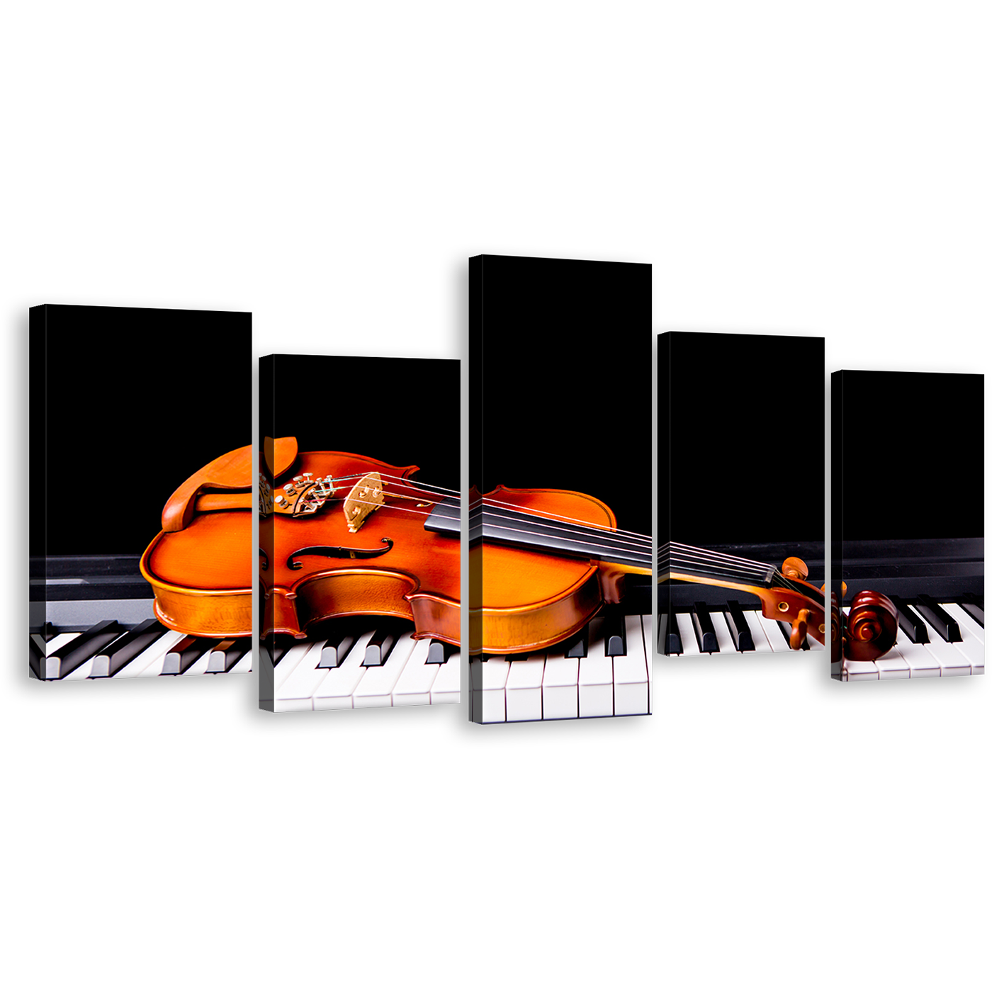 Grand Piano Canvas Wall Art, Orange Violin Canvas Print, Musical Instrument Multiple Canvas, Black Piano 5 Piece Canvas