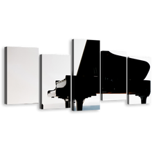 Load image into Gallery viewer, Grand Piano Canvas Wall Art, White Isolated Piano Canvas Print, Black Classical Piano 5 Piece Multiple Canvas
