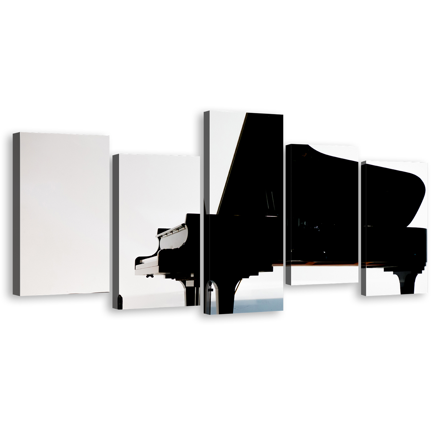 Grand Piano Canvas Wall Art, White Isolated Piano Canvas Print, Black Classical Piano 5 Piece Multiple Canvas