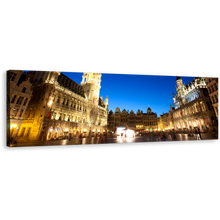 Load image into Gallery viewer, Grand Place Canvas Wall Art, Blue Sky Brussels City Skyline 1 Piece Canvas, Yellow Grote Markt Brussels Belgium Canvas Print
