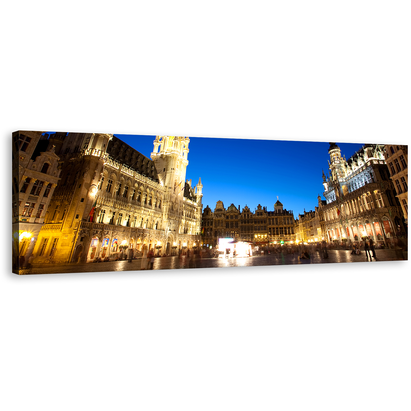 Grand Place Canvas Wall Art, Blue Sky Brussels City Skyline 1 Piece Canvas, Yellow Grote Markt Brussels Belgium Canvas Print