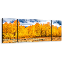 Load image into Gallery viewer, Grand Tetons Wall Art, White Clouds Covered Mountain Canvas Set, Orange Autumn Trees Landscape 3 Piece Canvas Print
