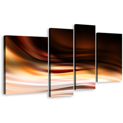 Graphic Abstract Canvas Wall Art, Modern Abstract Wave Design 4 Piece Canvas Print, Orange Black Contemporary Abstract Multi Canvas Artwork