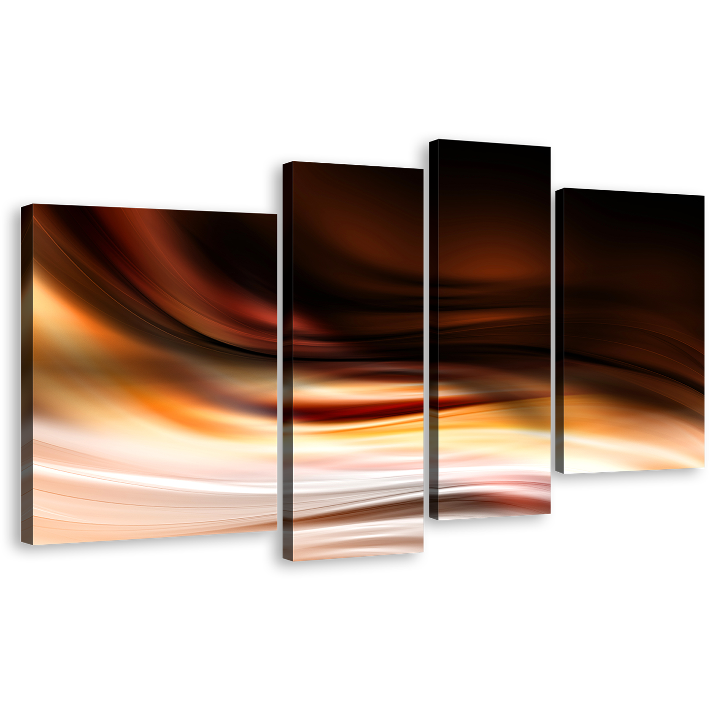 Graphic Abstract Canvas Wall Art, Modern Abstract Wave Design 4 Piece Canvas Print, Orange Black Contemporary Abstract Multi Canvas Artwork