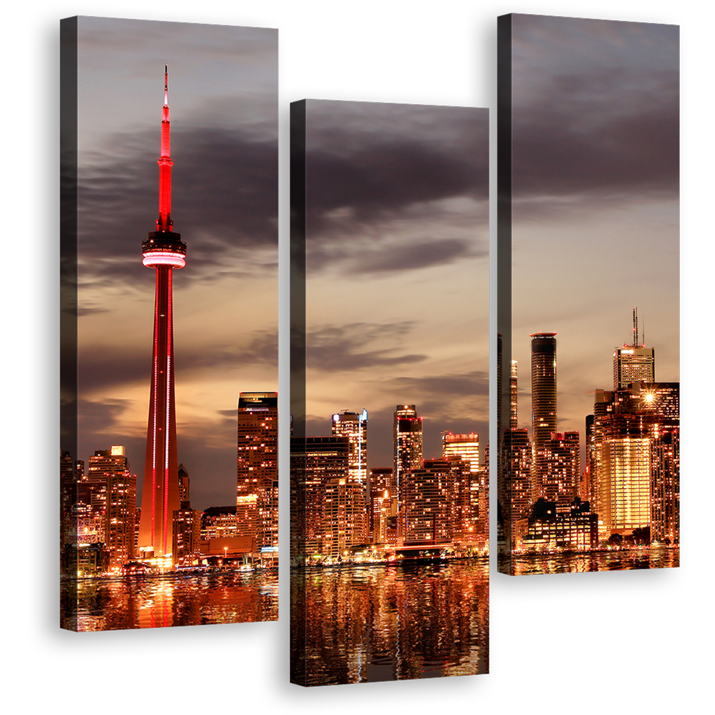 Grey Sunset Canvas Wall Art, Orange Toronto City Canvas Print, Beautiful Canada Ontario City Skyline 3 Piece Canvas Artwork