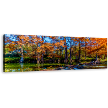 Load image into Gallery viewer, Guadalupe Texas Canvas Wall Art, Blue Sky River Panoramic Canvas, Fall Orange Forest Trees 1 Piece Canvas Print
