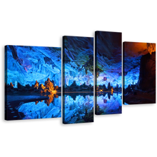 Load image into Gallery viewer, Guangxi Province Canvas Print, Blue Guilin Reed Flute Cave Multi Canvas, Brown Ocean Rocks Crystal Palace 4 Piece Canvas Wall Art
