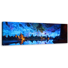 Load image into Gallery viewer, Guilin Cave Canvas Wall art, Guangxi Province China Wide Canvas, Blue Reed Flute Caves Panoramic Canvas, Brown Ocean Rocks Crystal Palace Canvas Print
