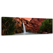 Load image into Gallery viewer, Havasu Falls Canvas Wall Art, Arizona Grand Canyon White Waterfall 1 Piece Canvas Print, Brown Mountain Havasupai Waterfall Canvas Artwork
