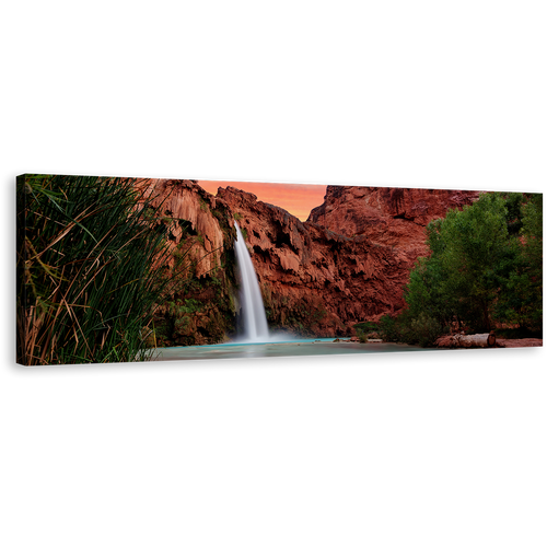 Havasu Falls Canvas Wall Art, Arizona Grand Canyon White Waterfall 1 Piece Canvas Print, Brown Mountain Havasupai Waterfall Canvas Artwork