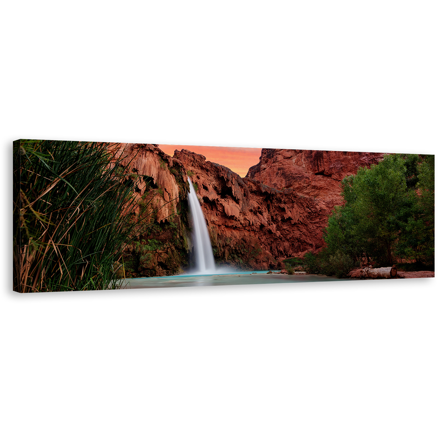 Havasu Falls Canvas Wall Art, Arizona Grand Canyon White Waterfall 1 Piece Canvas Print, Brown Mountain Havasupai Waterfall Canvas Artwork