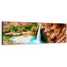 Load image into Gallery viewer, Havasu Waterfalls Canvas Wall Art, Waterfall Rock Blue Water Canvas Artwork, Arizona Beautiful Brown Rock Waterfall 1 Piece Canvas Print
