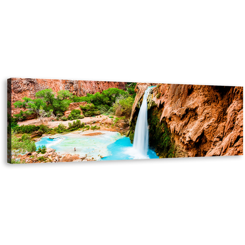 Havasu Waterfalls Canvas Wall Art, Waterfall Rock Blue Water Canvas Artwork, Arizona Beautiful Brown Rock Waterfall 1 Piece Canvas Print