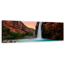 Load image into Gallery viewer, Havasupai Waterfall Canvas Wall Art, Green Trees Mountain Waterfall 1 Piece Canvas Print, Arizona Blue Havasu Falls Lake Canvas Artwork
