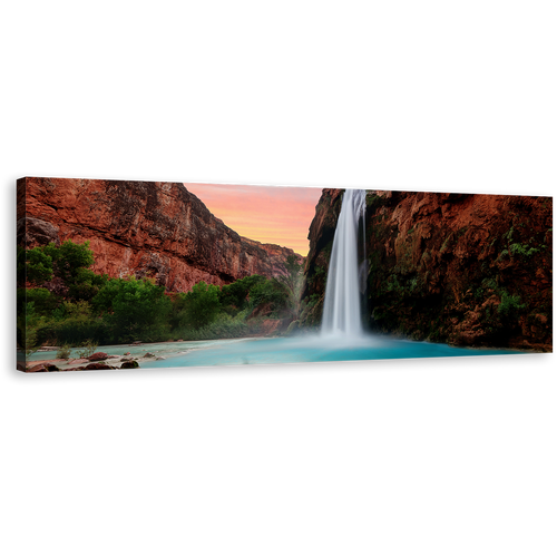 Havasupai Waterfall Canvas Wall Art, Green Trees Mountain Waterfall 1 Piece Canvas Print, Arizona Blue Havasu Falls Lake Canvas Artwork