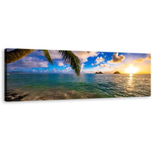 Load image into Gallery viewer, Hawaii Ocean Canvas Wall Art, Colorful Lanikai Beach Panoramic Canvas Print, Ocean Beach in Kailua Canvas Artwork
