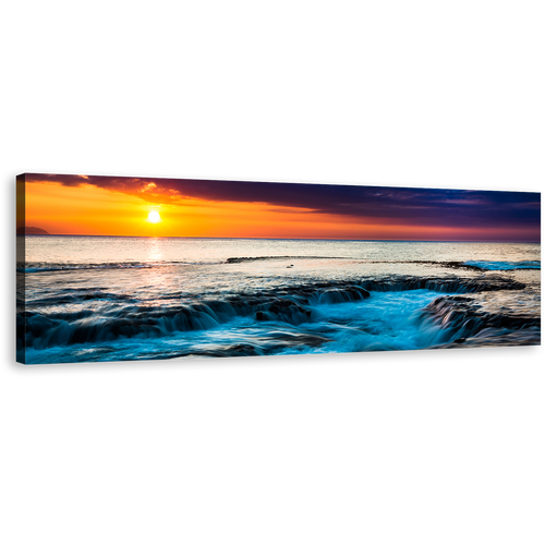 Hawaiian Sunset Canvas Wall Art, Orange Ocean Sky Multiple Canvas, Blue Sea Water Ocean 1 Piece Canvas Print