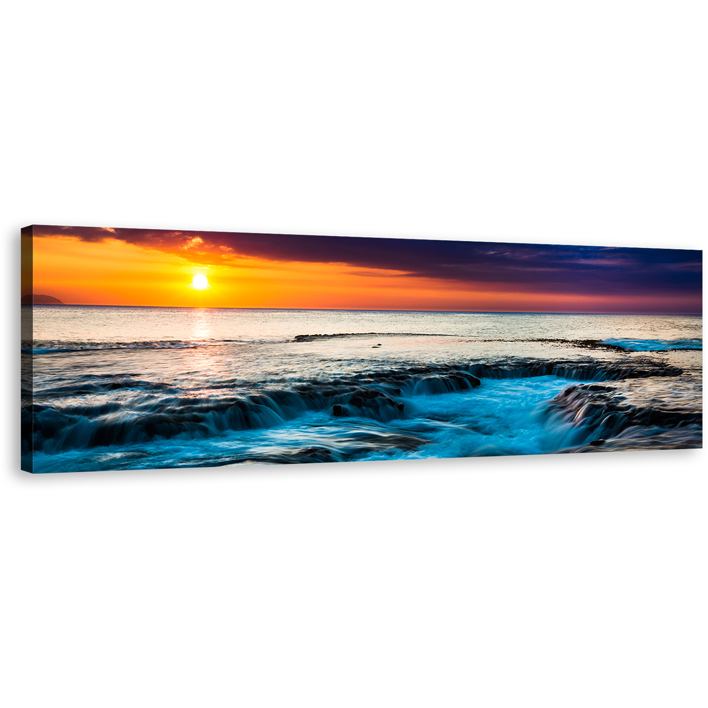 Hawaiian Sunset Canvas Wall Art, Orange Ocean Sky Multiple Canvas, Blue Sea Water Ocean 1 Piece Canvas Print