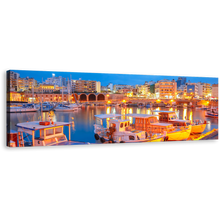 Load image into Gallery viewer, Heraklion Town Canvas Print, Greece Blue Sky Cityscape Wall Art, Yellow Harbors Canals River Reflection 1 Piece Canvas Art
