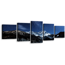 Load image into Gallery viewer, Himalaya Desert Wall Art, Amazing White Milky Way Mountains 5 Piece Multiple Canvas, Blue Starry Sky Canvas Print
