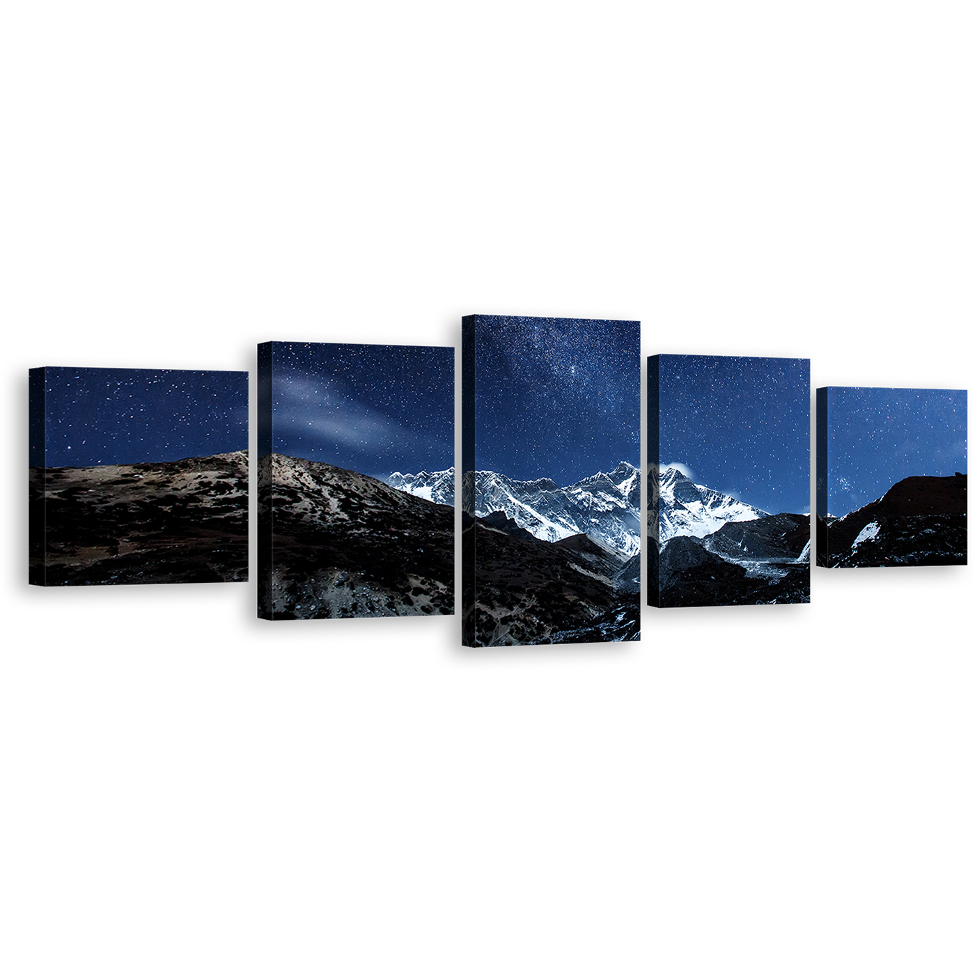 Himalaya Desert Wall Art, Amazing White Milky Way Mountains 5 Piece Multiple Canvas, Blue Starry Sky Canvas Print