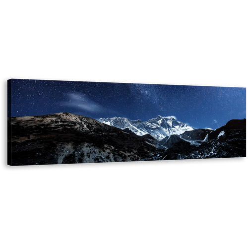 Himalaya Mountain Wall Art, White Milky Way Dessert Canvas Art, Blue Starry Sky Panoramic Canvas Print