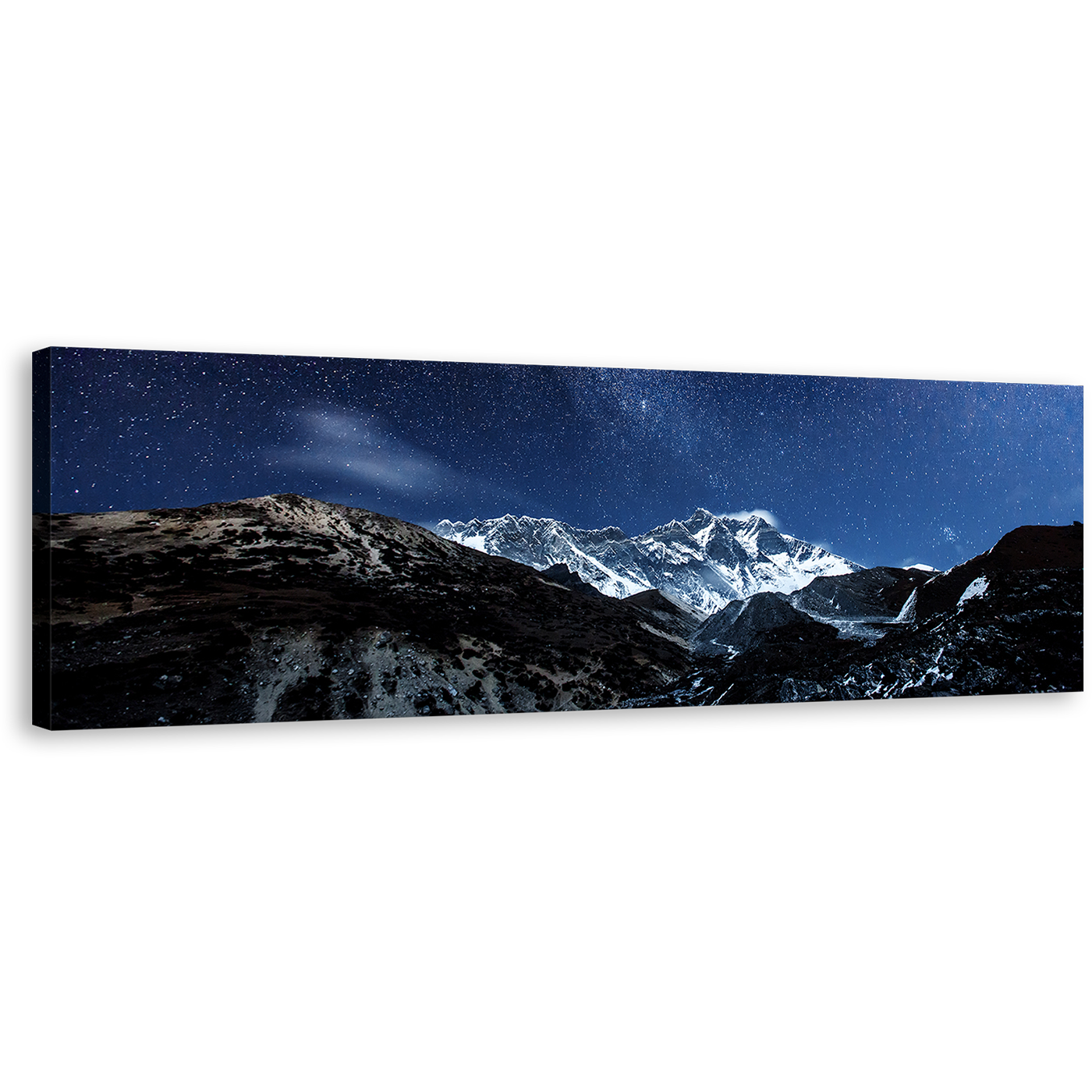 Himalaya Mountain Wall Art, White Milky Way Dessert Canvas Art, Blue Starry Sky Panoramic Canvas Print